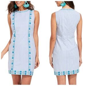 Vineyard Vines Pop Embroidered Floral Stretch Stripe Shift Dress Nautical Size 0